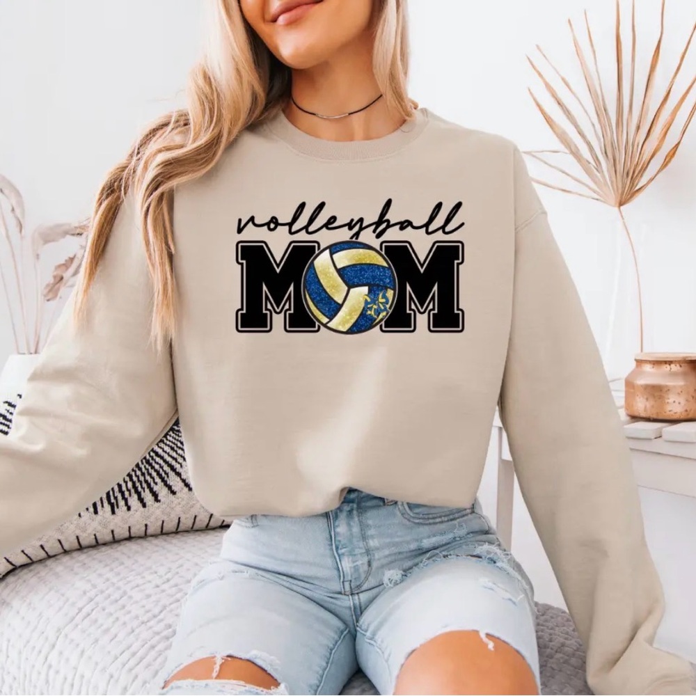 Volleyball Mom Graphic Sweatshirt - Beige